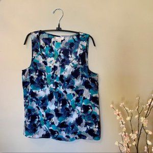 LOFT Turquoise/Navy/Gray Watercolor Tank Top